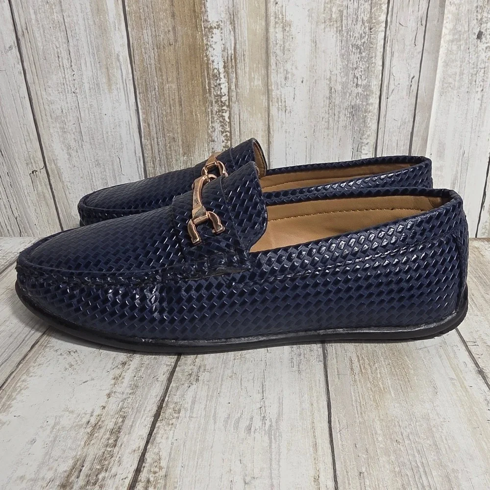 Fresco Italia Kids Navy Blue Woven Horsebit Loafer KDLOF-10B Size 13 Dress Shoes